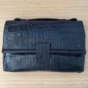 Meli Melo black leather envelope bag / clutch embossed alligator
